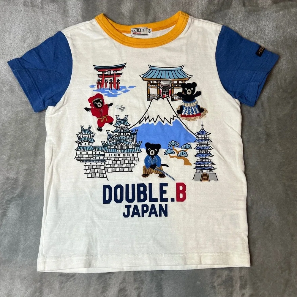Double B Japan‎ Miki House Kids T Shirt White Blue Mt Fuji Bear Graphic Size 120